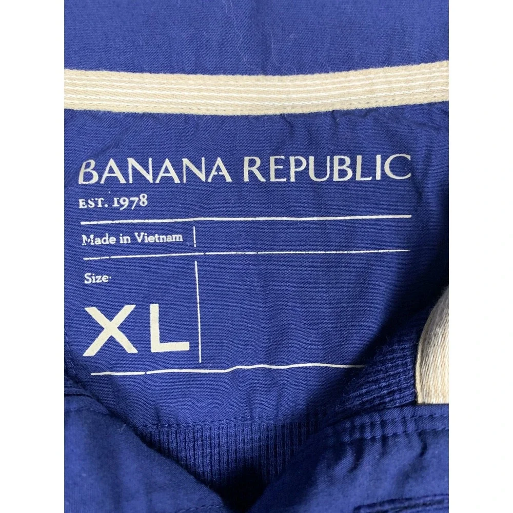 Banana Republic Polo Shirt Mens XL Blue‎ Long Sleeve Button Mock Neck